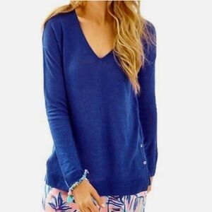 NWT Lilly Pulitzer Liesel Sweater - lightweight, v-neck, navy blue